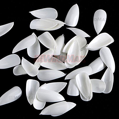 WindMax US Seller Almond Oval Stiletto Shape Full Cover False Fake Artificial Nails Tips Art Tools (1Bag,600Pieces, White)
