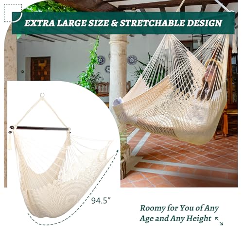 Image of Bathonly Large Hammock Chair with Spreader Bar, Caribbean Hammock Swing Chair, XL Hammock Chair Outdoor Indoor, 330 LBS Weight Capacity, Beige
