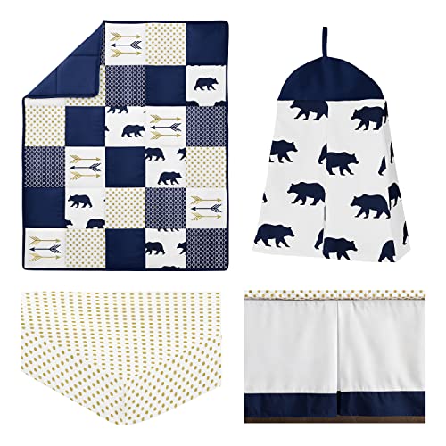 Navy Blue, Gold, And White Patchwork Big Bear Boy Baby Crib Bedding Set By Sweet Jojo Designs - 4 Pieces #TOP1