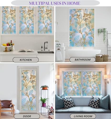 Image of CREON Window Privacy Decorative Film (24 x 100 Inch) with Leaves UV Blocking Frosted Glass Sticker for Bathroom Non-Adhesive Film