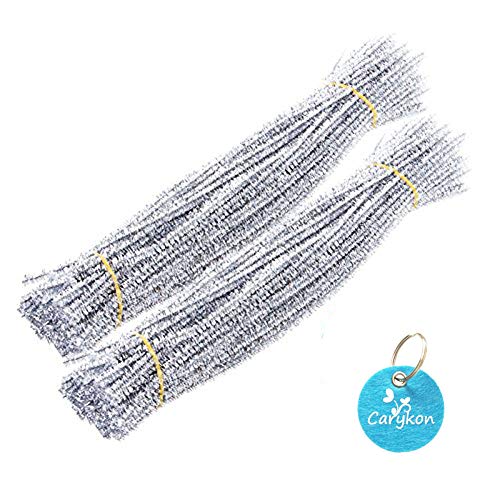 Caryko Tinsel Creative Art Stems Chenille Stems 6 mm x 12 Inch, Pack of 200 (Silver)