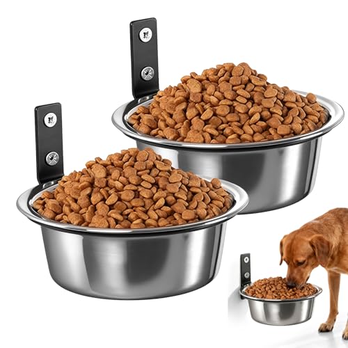 GOEDCH Ciotola per cani da montare a parete: 2 ciotole rimovibili in acciaio inox per cani, pieghevole, da appendere a parete, per animali domestici, gatto (17,5 × 6 cm)