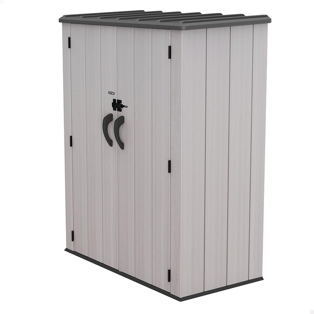 LIFETIME Rough Cut 1.350 L Outdoor Vertical Cabinet, HDPE Polyethylene, with Floor, Double Door with Lock for Padlock, Reinforced Structure, Internal Shelves, Weatherproof (92316)