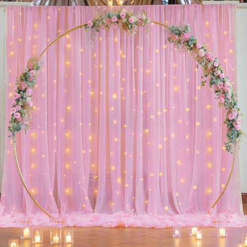 Cortina de tul rosa 30x10ft con luces para fondo fotográfico miniatura 5