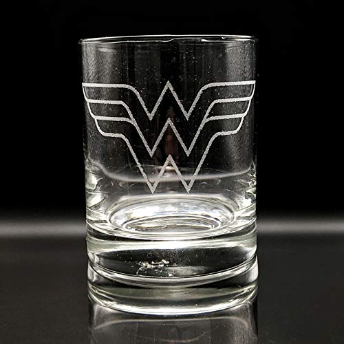 WW EMBLEM Engraved Whiskey Rocks Glass | Inspired by D-C Superheroes and Comic Books | Great Gift Idea!
