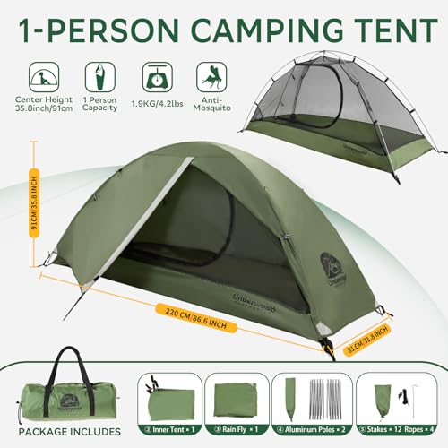 1-Person Backpacking Tent for Camping - Ultralight & Waterproof Outdoor Camping Tent One Person, Easy Set Up Compact Single Person Tent, Lightweight One Man Tents for Hiking by Und image 6