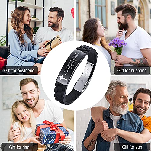 MEALGUET with God All Things are Possible Matthew 19:26 Inspiring Men's Christian Bibe Verse ID Bracelet Cross Wristband - Image 3