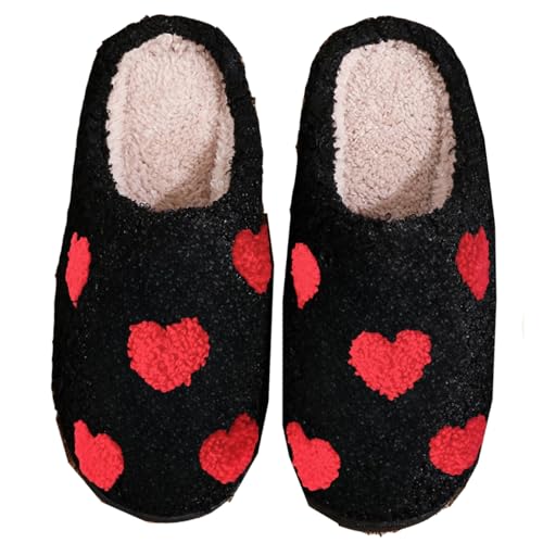 Women Men Home Slippers Romantic Valentine's Day Couple Love Pattern Fluzzy Plush Warm Slippers Anti Slip House Slippers Indoor Shoes