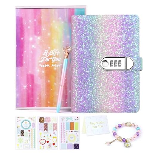 Kidsord Diary with Lock for Girls, Birthday Gifts for 8 9 10 11 12 Year Old Girls, Kids Journal with Lock and Pen, Password Journal Notebook Kit for Girls, 200 Pages Secrect Diary (Rainbow Purple)