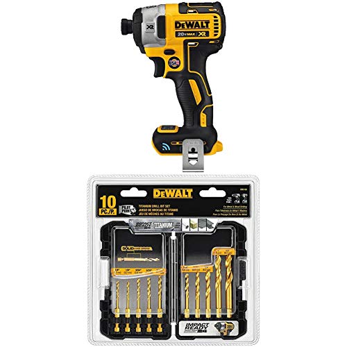 DEWALT DCF888B 20V MAX XR Brushless Tool Connect Impact Driver Kit (Tool Only) with DEWALT Titanium Drill Bit Set, 10-Piece Impact Ready (DD5160)