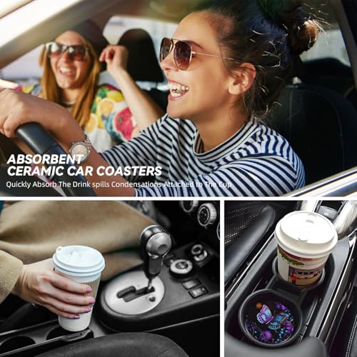 2 Posavasos de Cerámica para Auto con Diseño de Mariposas y Flores miniatura 7