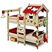 Produktbild Wickey Etagenbett Crazy Ivy Spielbett für 2 Kinder Hochbett aus Massivholz mit Dach, Kletterleiter Lattenboden & Spielzeugzubehör, Plane - rot/apfelgrün, 90x200