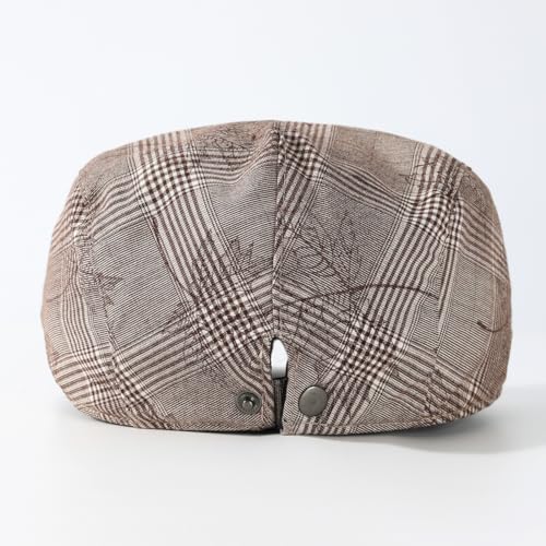 Image of Quanhaigou Men's Cotton Flat Ivy Gatsby Newsboy Driving Hat Adjustable Irish Cabbie Ivy Driving Hunting Cap (Maple Leaves Khaki)