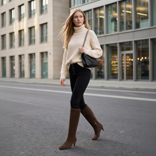 Image of Modatope Knee High Boots Women Square Toe Kitten Heel Tall Boots