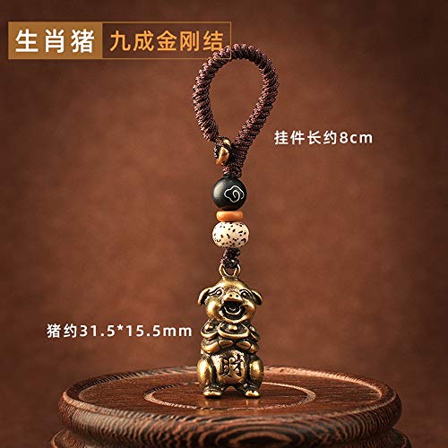 Preisvergleich Produktbild Messing Schlüsselbund Sternzeichen Anhänger Anhänger für Männer und Frauen Autos Hochwertiges massives Kupfer 12 Horoskop Anhänger, Sternzeichen Schwein + 90% King Kong Knoten