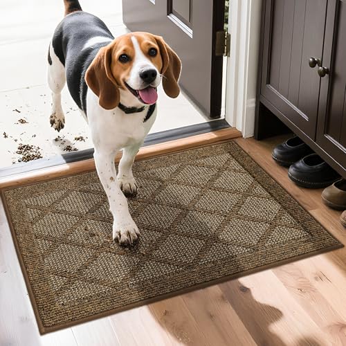 COSY HOMEER Non-Slip Door Mat 20"x32", Entryway Rugs Low Profile Absorbent Dirt Trapper Doormat for Front Entrance, Washable Polypropylene Entry Mat (Brown) Brown 2'8" x 1'8" (Rectangular)