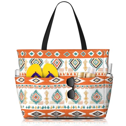 Beach Bags for Women Cute Print Waterproof Sandproof Women Tote Bag with Zipper Colorful Pool Bags for Gym Travel Vocation
