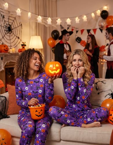 Ekouaer Womens Jogger Pajama Sets Long Sleeve Pjs Purple Halloween Print XS - image 3