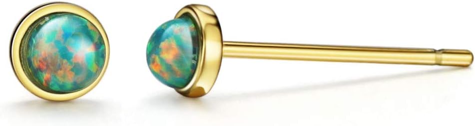 Michooyel Sterling Silver Opal Stud Earrings for Women 18K Gold Plated Gemstone Stacking Earrings Birthstone Earrings for Women