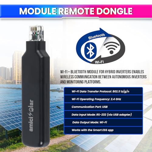 Image of amiciSolar WiFi + Bluetooth Module for Solar Hybrid Inverters - USB Communication Dongle with 2.4GHz WiFi, RS-232 Data Input, and Smart ESS App Compatibility