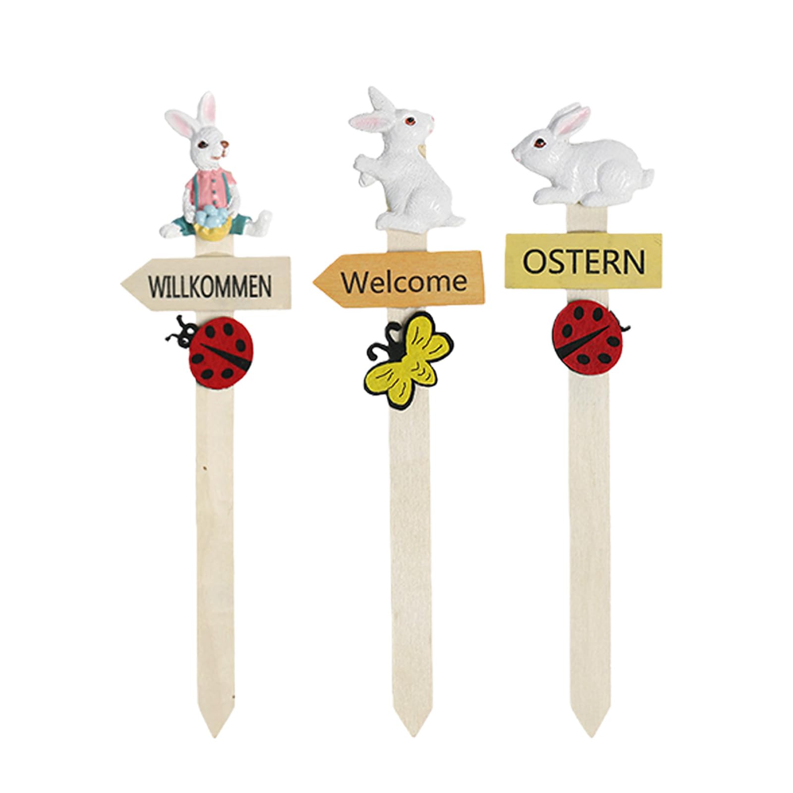 CAZSTYK 3pcs Elegant Welcome Sign Resin Rabbits Standing Sculptures Lawns Stakes for Easter Celebration Decoration Resin Decoration