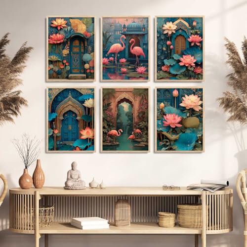 Image of kotart Decorative Traditional Wall Art Home Decor Madhubani Painting poster With Frame For Living Room Bed Room Hotel Wall Decor Digital Reprint Set of 6 (10X13 inch)