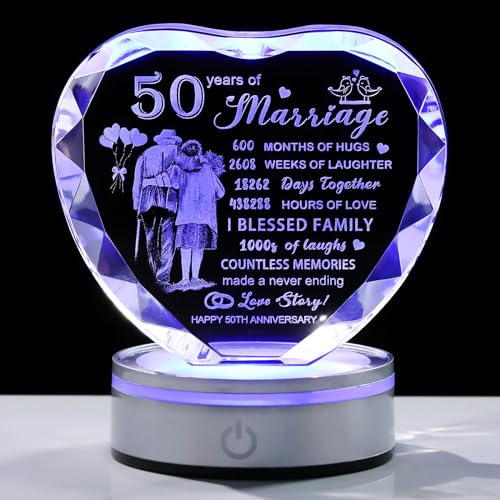 Movdyka 50th Wedding Anniversary Crystal Gifts for Couple Parents, Unique 50th Decorations Lamp Present for Women Men, 50 Years of Marriage Keepsake Gift for Him Her