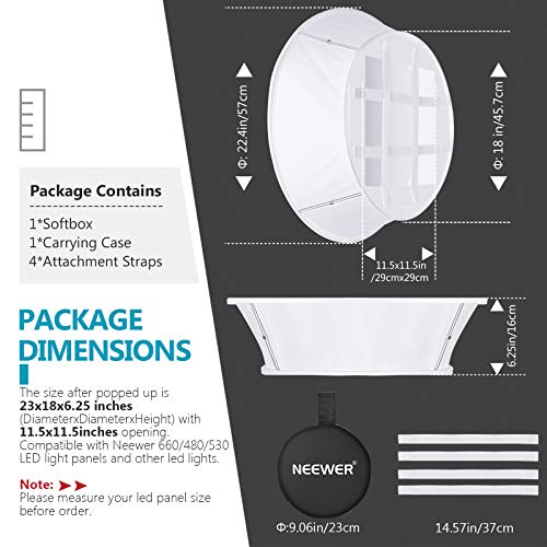 Neewer Difusor Caja Luz Blanca Plegable Compatible con Neewer 480/660/530 Paneles de Luz LED Apertura de 29x29 centímetros con Accesorio de Correa y Bolsa de Transporte para Grabación Video Estudio