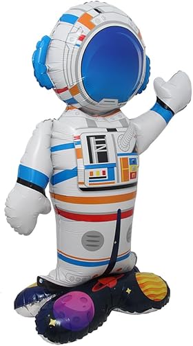 Miniatura 5 de Globos de aluminio con forma de cohete y astronauta en 4D de pie, globos de aluminio para helio, temática del espacio exterior, decoración de fiesta