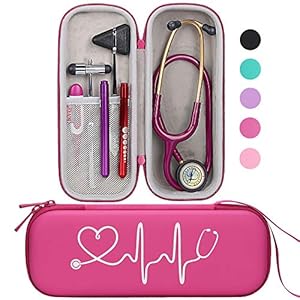 BOVKE Travel Carrying Case Compatible with 3M Littmann Classic III,MDF Acoustica Deluxe Stethoscopes – Extra Room for Medical Bandage Scissors EMT Trauma Shears and LED Penlight, Raspberry