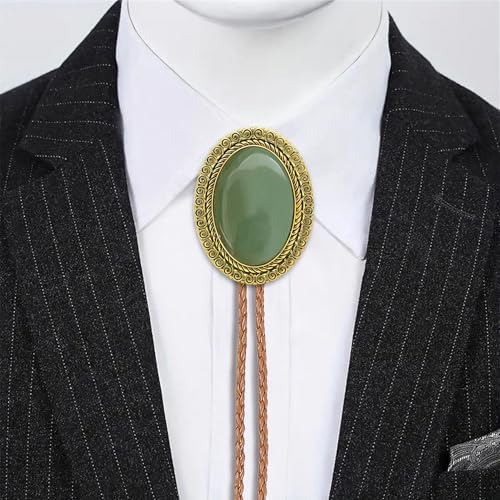 Image of Jeilwiy Bolo Tie for Men Real Stone Westwern Cowboy Ties Silver Bolos Women Leather Necktie Gift for Birthday Christmas