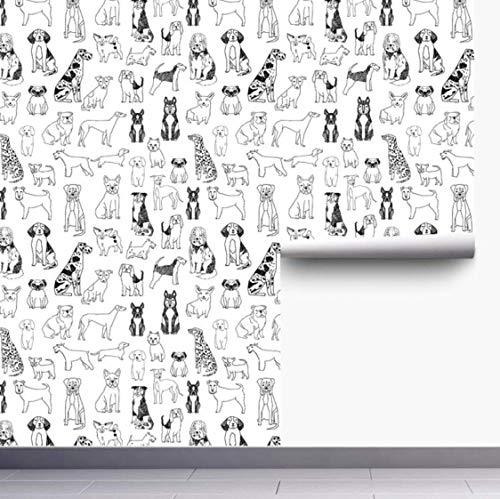 Belzesso Modern Dogs Kingdom Peel And Stick Wallpaper Black And White Self-Adhesive Removable Wall Decor For Home Bedroom Walls Doors Stairs Cabinets, 118.1In Length X 17.7In Width #TOP3