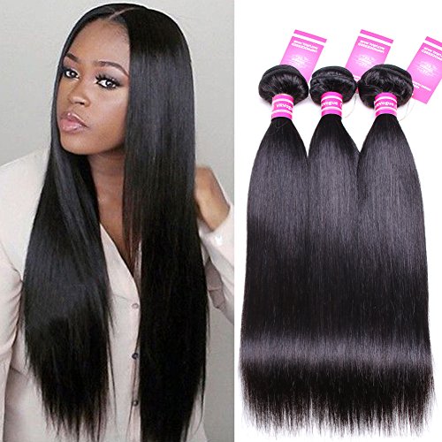VRVOGUE Brazilian Straight Hair 3 Bundles 100% Unprocessed Human Hair 7A Grade Brazialin Vrgin Hair Natural Color Hair Weave Human Hair Extensions(12 12 12)