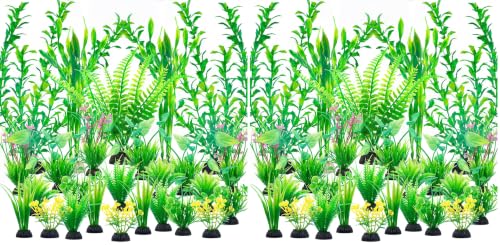 Image of Ameliade Aquarium Artificial Green Plastic Plants Decorations 26 PCS Large Fish Tank Accessories Goldfish Betta Tank Decor (Pack of 2)