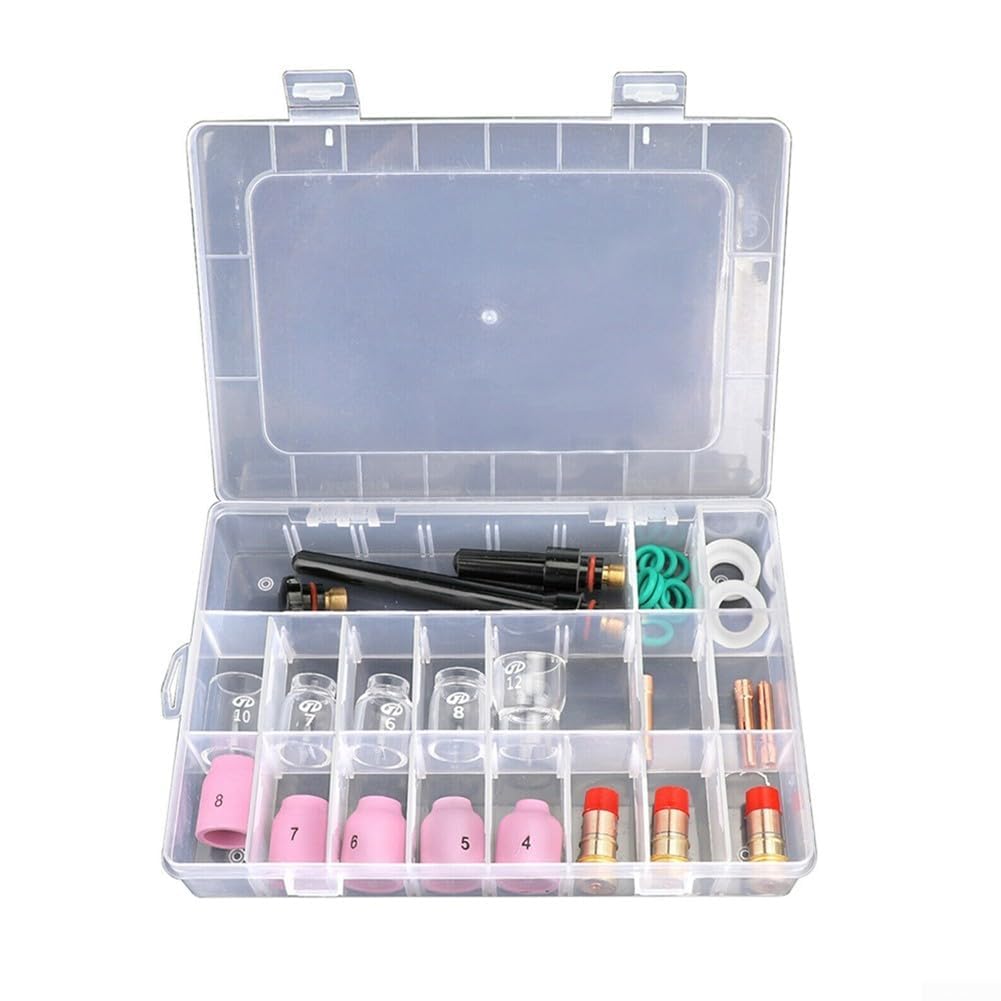 Tig Welding Torch Kit Accessories 31Pcs for Stubby Gas Lens Kit For WP-17/18/26 TIG Torches #12 Glass Cup Kit