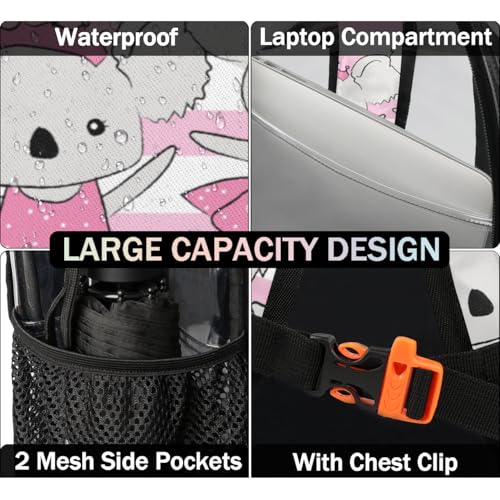 Beautiful Koala Dancing Clear Backpack Stadium Approved PVC Backpacks for Adults Heavy Duty Clear Bag for Work Security Travel College4