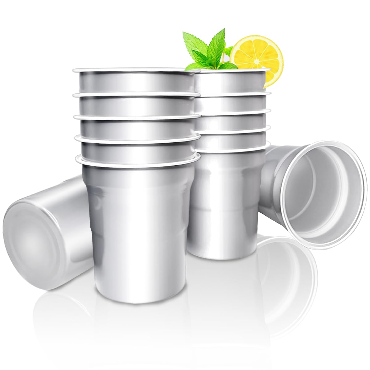 GSYUWIH 12 Pack Aluminum Party Drink Cups,16 Oz Cup for Multiple Use,Aluminum Party Drink Cups with Plastic Cup Sleeves,Hot and Cold Drinking Cups Coffee Cups(Silver)