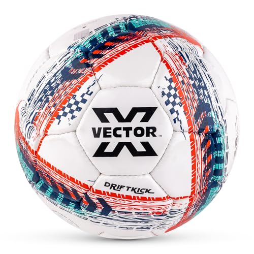 Image of Vector X Drift KICK 32 Panels Hand Stitched Football|Rubberized Outer Core with Glossy Finish Training Ball|Match|Sports|Playing|Practice for Adult, Men & Boys Size 5 (White)