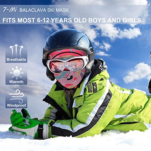 7-Mi Kids Balaclava Ski Mask Windproof Winter Face Warmer Fleece Neck For Boys Girls Cold Weather Winter Sports Skiing,Running,Cycling,Pink,Unicorn thumb #1