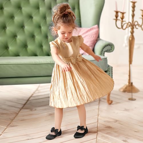 PANDANINJIA Toddler/Little Kid Girl's Angela Dress Mary Jane Ballet Flats Bow Flower Girl Wedding Party Ballerina Flat Shoes3