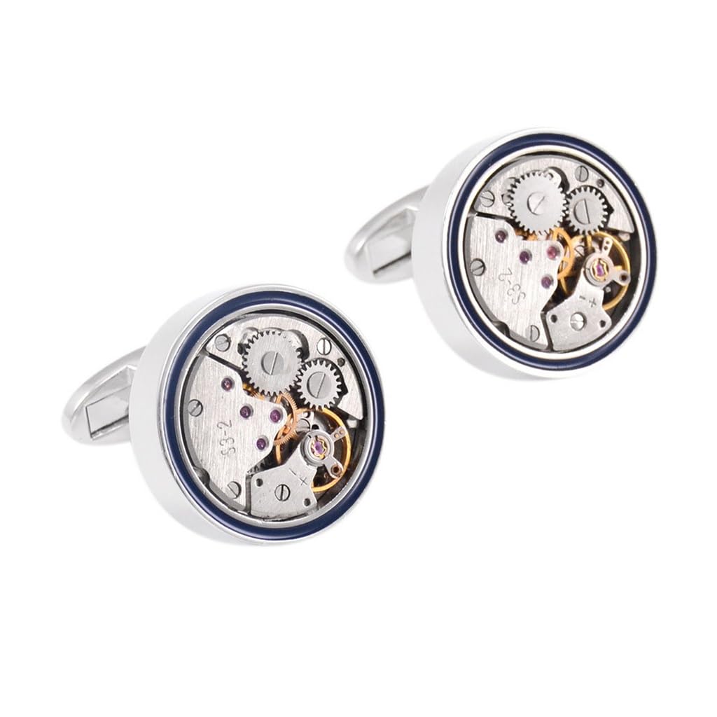 Gemelos de Camisa Francesa para Hombre, con Mecanismo de Reloj, para Mangas, para Blusa de Negocios, con puños mecánicos
