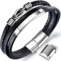 Idea Regalo - Gkmamrg Bracciale da uomo in pelle nera con cinturino in pelle Braccialetto intrecciata, in vera pelle intrecciata 22.5cm
