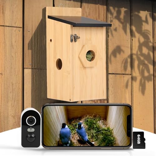 Bird Box with 4MP HD Camera, Bird House for Garden, Weatherproof, 2.4G WiFi & App Notification, Watch Nesting and Hatching, Automatic Recording of Bird Videos & Motion Detection