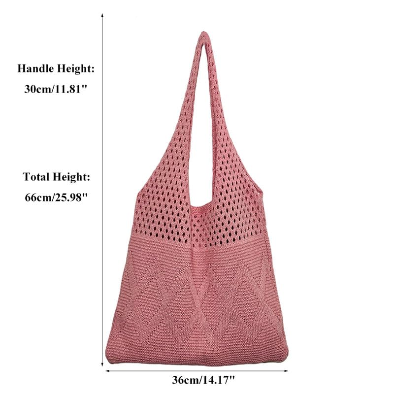 Vintage Shoulder Purse Women's Knitted Handbag for Everyday & Travel Large Hobo Bag Convertible Tote Handbags Pink4