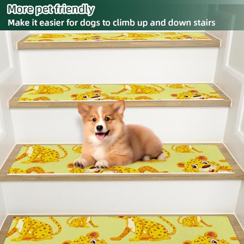 Peldaños de escalera alfombrados de leopardo 15 uds 8x30" antideslizantes 6