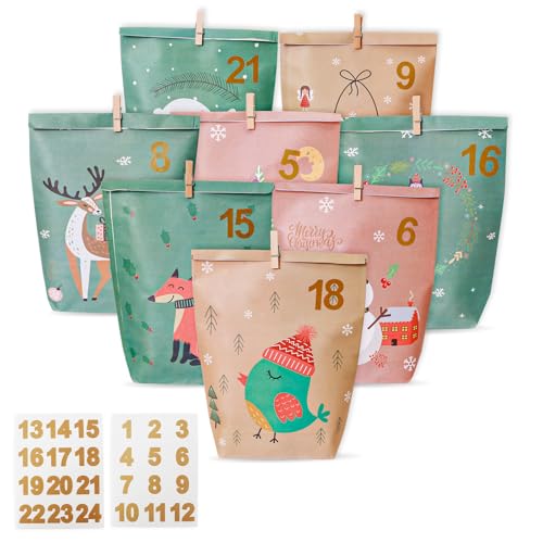 Adventskalender zum Befüllen, 24 Weihnachtskalender Geschenk Papiertüten Groß zum Selber Befüllen, adventskalender 2025 zum Befüllen aKraftpapiertüten Advents Tüten- Weihnachten