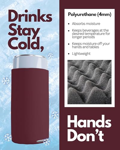 Image of PartyPrints 1000 Pack Burgundy Blank Slim Can Cooler Sleeves | Plain Seltzer Customizable Bulk Coolers for Beer Bottles & 12oz Tall Cans | Skinny Collapsible Drink Insulated Sleeve