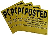 4 Pack Aluminum Posted Private Property Signs (Yellow)