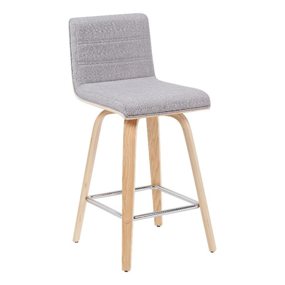 Photo 1 of ** only 1 chair ** Vienna Modern Counter Height Swivel Bar Stool with Grey Upholstered Seat and Patterned Oak Wood Frame Set of 4