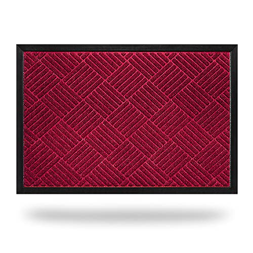 CORFEEL 玄関マット ドアマット 泥落としマット 屋内 屋外 業務用 家庭用 (43x74cm, レッド)